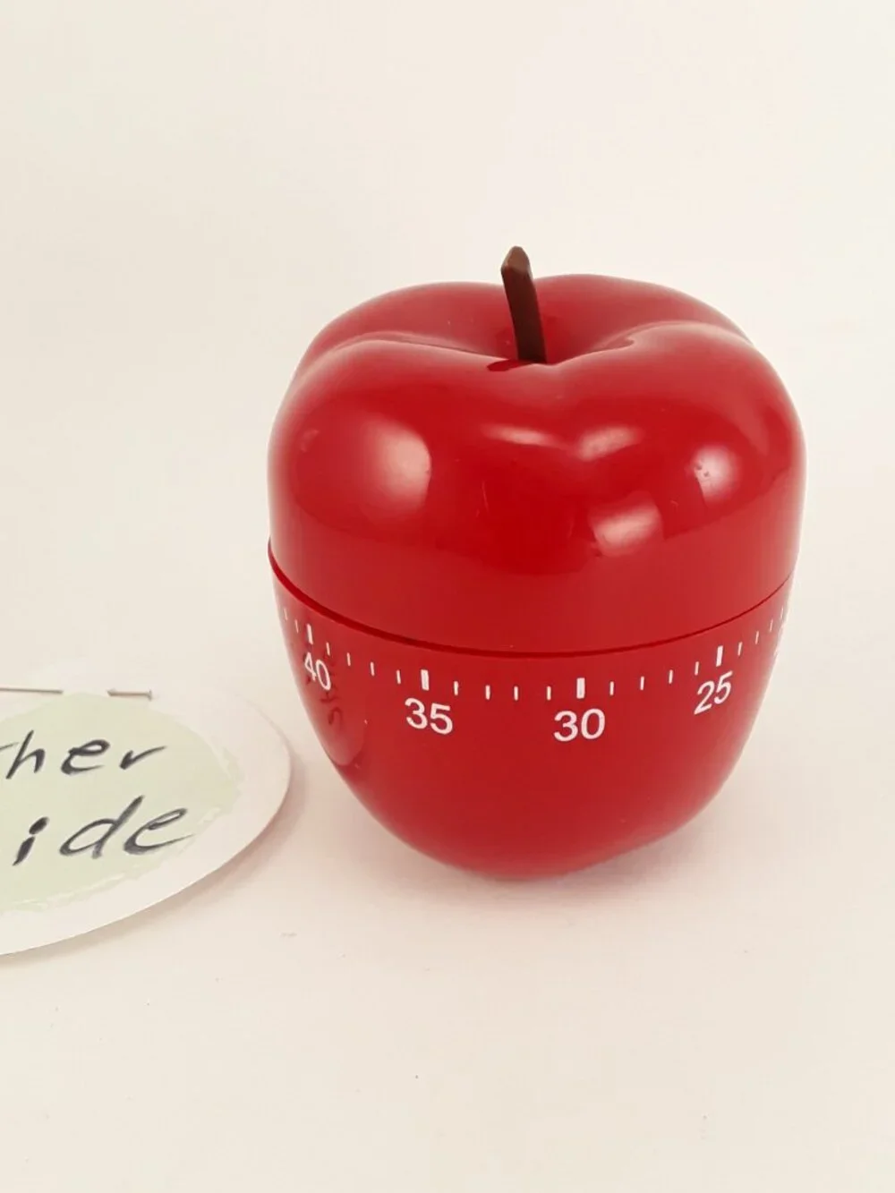 Vtg Red Apple Kitchen Timer, Mechanical, 60 Minutes, plastic fruit grannycore